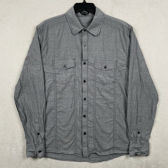 At Collins Shirt Mens Large Gray Affliction Style Embroidered Damask Y2K Button - Picture 2 of 9